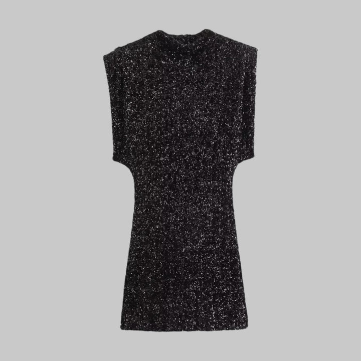 Sequined Sleeveless Mini Dress with Shoulder Pads