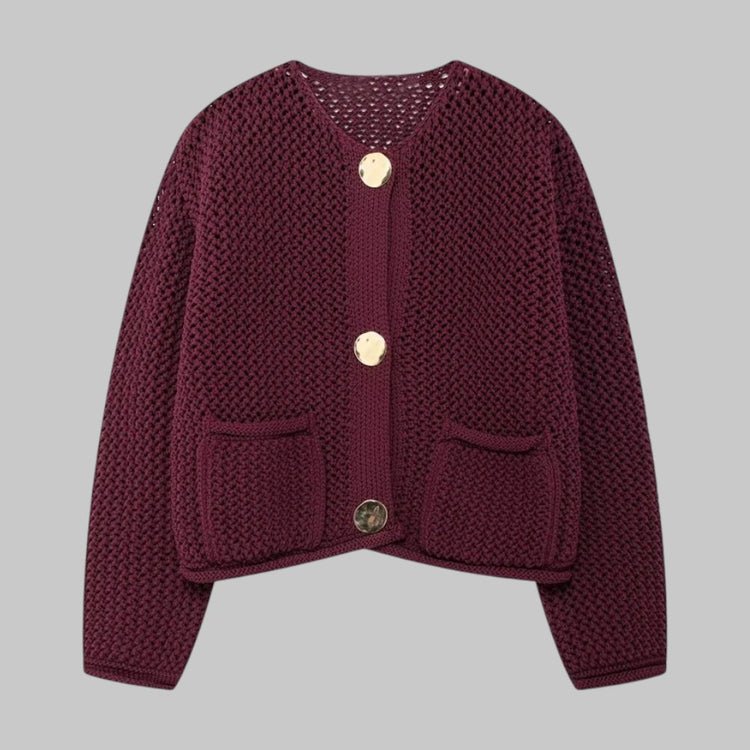 Women's Open Knit Cardigan with Gold Buttons