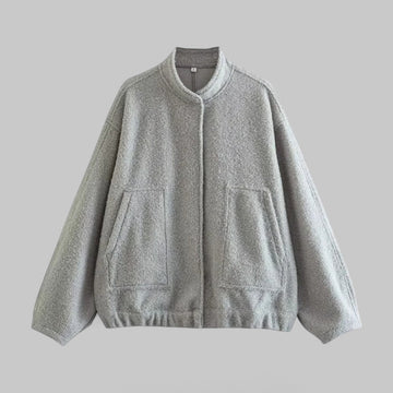 Oversized Bomber Jacket with Snap Buttons & Pockets