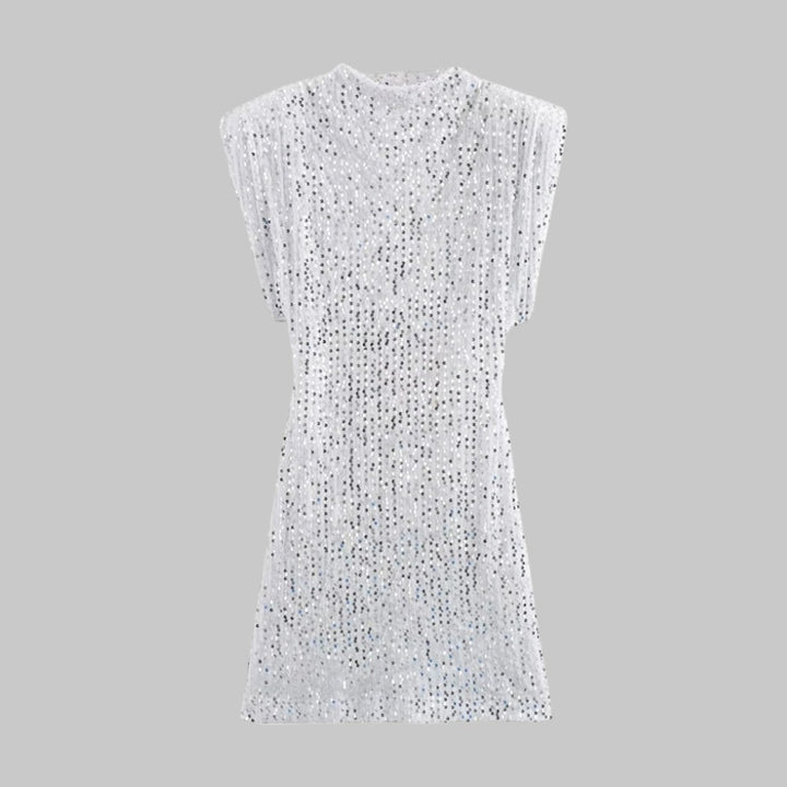 Sequined Sleeveless Mini Dress with Shoulder Pads