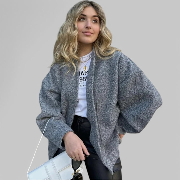 Oversized Bomber Jacket with Snap Buttons & Pockets