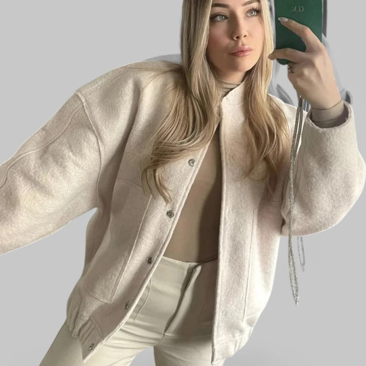Oversized Bomber Jacket with Snap Buttons & Pockets