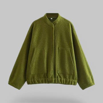 Oversized Bomber Jacket with Snap Buttons & Pockets