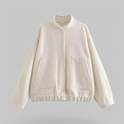 Oversized Bomber Jacket with Snap Buttons & Pockets