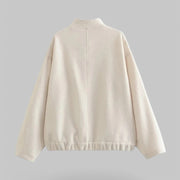 Oversized Bomber Jacket with Snap Buttons & Pockets