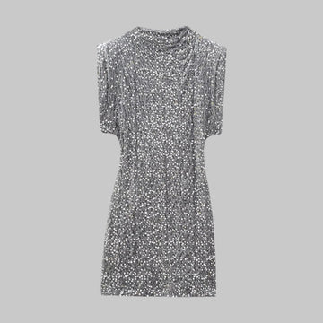 Sequined Sleeveless Mini Dress with Shoulder Pads
