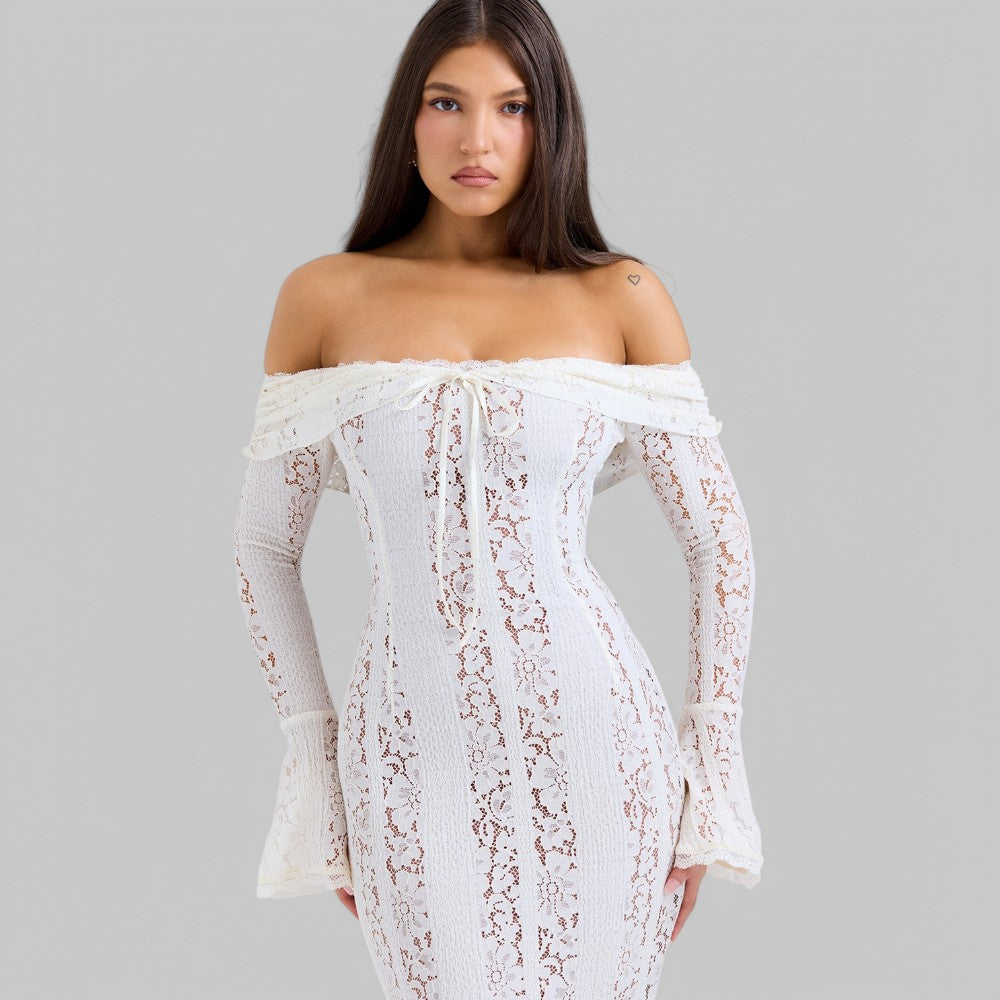 Chic Lace-Up Off Shoulder Maxi Dress