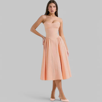 Klyber | Fitted Pleated A-Line Corset Midi Dress