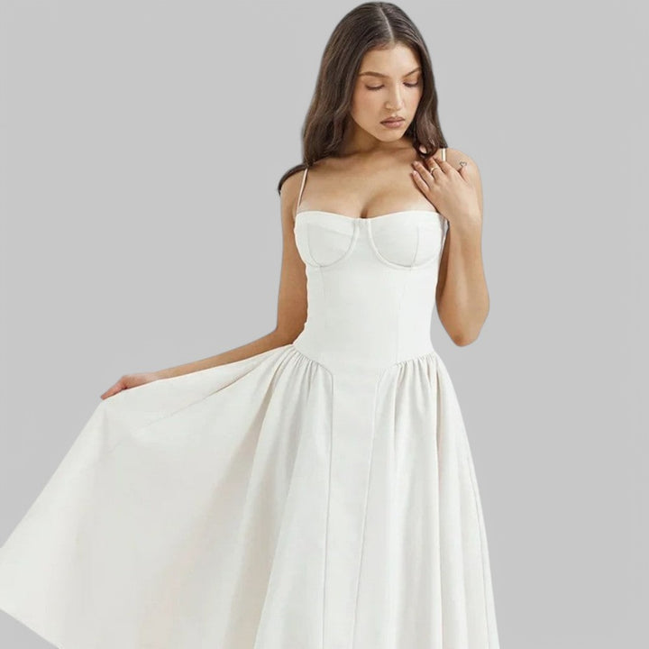 Klyber | Fitted Pleated A-Line Corset Midi Dress