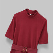 Belted Midi A-Line Dress