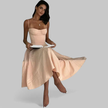 Klyber | Fitted Pleated A-Line Corset Midi Dress