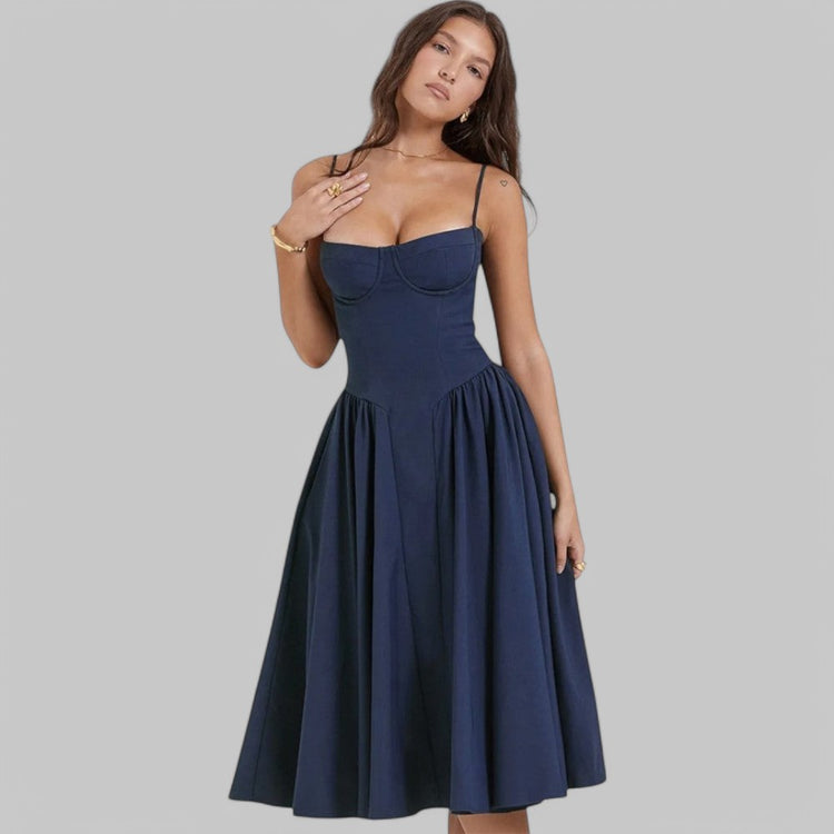 Klyber | Fitted Pleated A-Line Corset Midi Dress