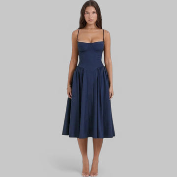 Klyber | Fitted Pleated A-Line Corset Midi Dress
