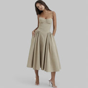 Klyber | Fitted Pleated A-Line Corset Midi Dress