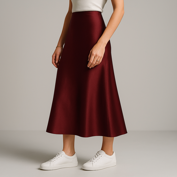 Flowing Silk-Like Midi Skirt