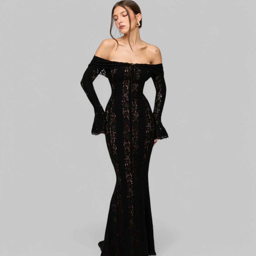 Chic Lace-Up Off Shoulder Maxi Dress